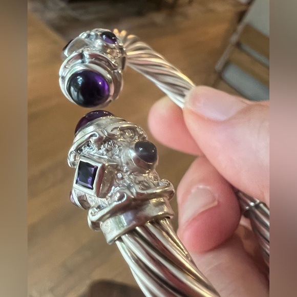 RARE David Yurman Studio Sterling Silver Amethyst Cable Cuff + Ring Set - Picture 1 of 10